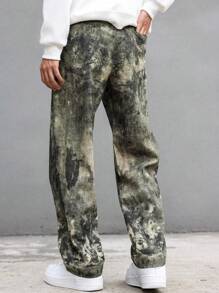 Manfinity LEGND All-Over Print Plus Size Men's Camo Casual Long Straight Pants With Pockets, For Going Out Street Wear, For Husband, Boyfriend Gifts