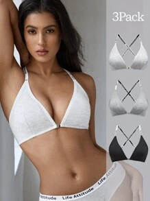 EasyFave 3pcs/Pack Women Letter Knit Casual Bras - Multicolor - View 1