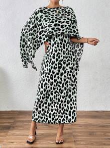 SHEIN Unity Vestido casual de mujer con estampado de leopardo sin mangas, adecuado para el otoño - Verde - Ver 6