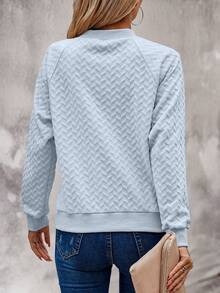 SHEIN LUNE Áo nỉ tay raglan màu trơn thường ngày, mùa thu - Màu xanh nhạt - Xem 2