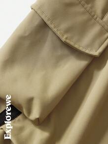 SHEIN Outdoor Casual Style Tween Girl Clothes Girls Utility Pants, Contrast Color Trim Loose Fit Long Trousers For Outdoor Play, City Street, Daily Wear - Khaki - View 4