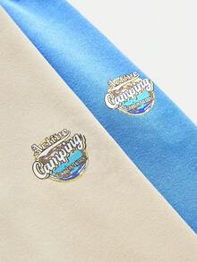 SHEIN Tween Boy 字母与图形印花圆领长袖连帽衫和运动裤休闲套装 - 藍色 - 查看 15