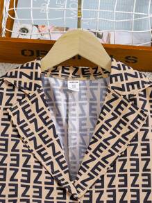 SHEIN 全新经典字母印花连衣裙套装 - 卡其色 - 查看 5
