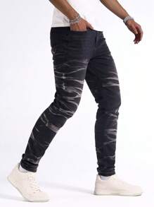 Manfinity Homme Men's Casual Distressed Slim-Fit Denim Jeans - Black - View 6