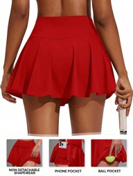 CourtClass Women's Badminton, Tennis, Yoga, Fitness, Running, Marathon Sport Skirt With Built-In Shorts And Pocket For Chinese New Year Athletic Skirt