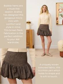 Aralina Textured Brown Flecked Micro Mini Skirt With Draw String Waistband - Brown - View 3