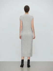 SHEIN Clasi 女士优雅简约纯色无袖针织毛衣裙，秋冬 - 灰色 - 查看 2