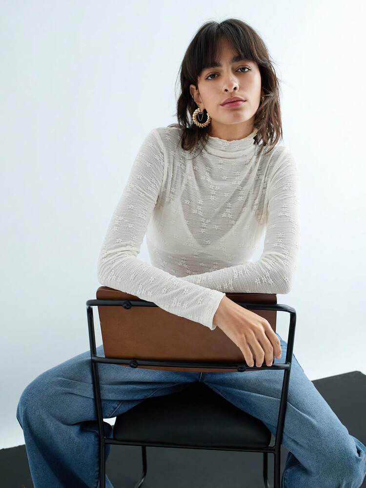 SHEIN Maija New Autumn/Winter Casual Elegant Modern Urban Chic Ladies White Textured Long Sleeve Waist Cinched Blouse