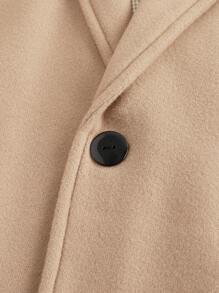 Manfinity Homme Men's Solid Color Single-Breasted Long Sleeve Overcoat I Heart Vintage Overcoat - Khaki - View 4