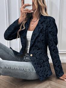 Celisse Women's Simple Stand Collar Long Sleeve Blazer Jacket, Casual Everyday Wear Fall Cloth For Women - Navy Blue - View 6