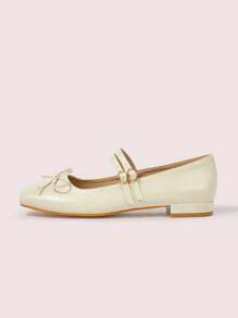 CUCCOO DOLLMOD 女士平底红色方头格子玛丽珍鞋，低跟可爱校园风格，适合圣诞节和新年假期氛围秋冬季 - 杏色 - 查看 6