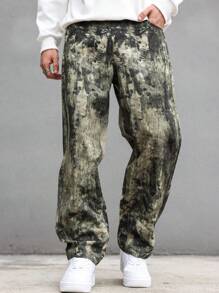 Manfinity LEGND All-Over Print Plus Size Men's Camo Casual Long Straight Pants With Pockets, For Going Out Street Wear, For Husband, Boyfriend Gifts