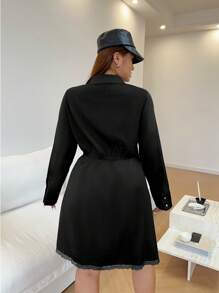 Flirla فستان ضيق الخصر أكمام طويلة بتصميم إسلوب المدرسة الفرنسية للمرأة البدينة