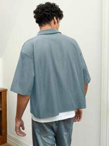 Manfinity VCAY Men Casual Loose Short Sleeve Woven Shirt For Daily Wear, Youthful Style - Blue - View 2