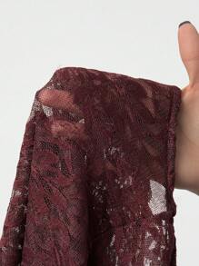 TRNVIE Random Cut Lace One-Shoulder Women Blouse - Maroon - View 8