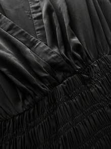 Viva Relle Vestido elegante de Body entero para mujer de talla grande, de unicolor, de manga larga y con dobladillo fruncido - Negro - Ver 8