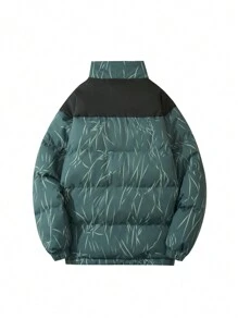 Gym Rark Boyfriend Style Men's Striped Print Color Block Long Sleeve Zipper Closure Loose Fit Active Padded Coat Puffer Jacket - Navy Blue - View 2