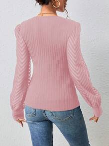 Chiquease Áo cánh dài tay thanh lịch cổ chữ V màu trơn dành cho nữ - Bụi hồng - Xem 2