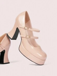 CUCCOO DOLLMOD Women's Black High Heel Waterproof Platform Mary Jane Shoes, Cute & Elevated Style New Year Holiday Valentines