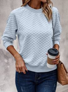 SHEIN LUNE Áo nỉ tay raglan màu trơn thường ngày, mùa thu - Màu xanh nhạt - Xem 1