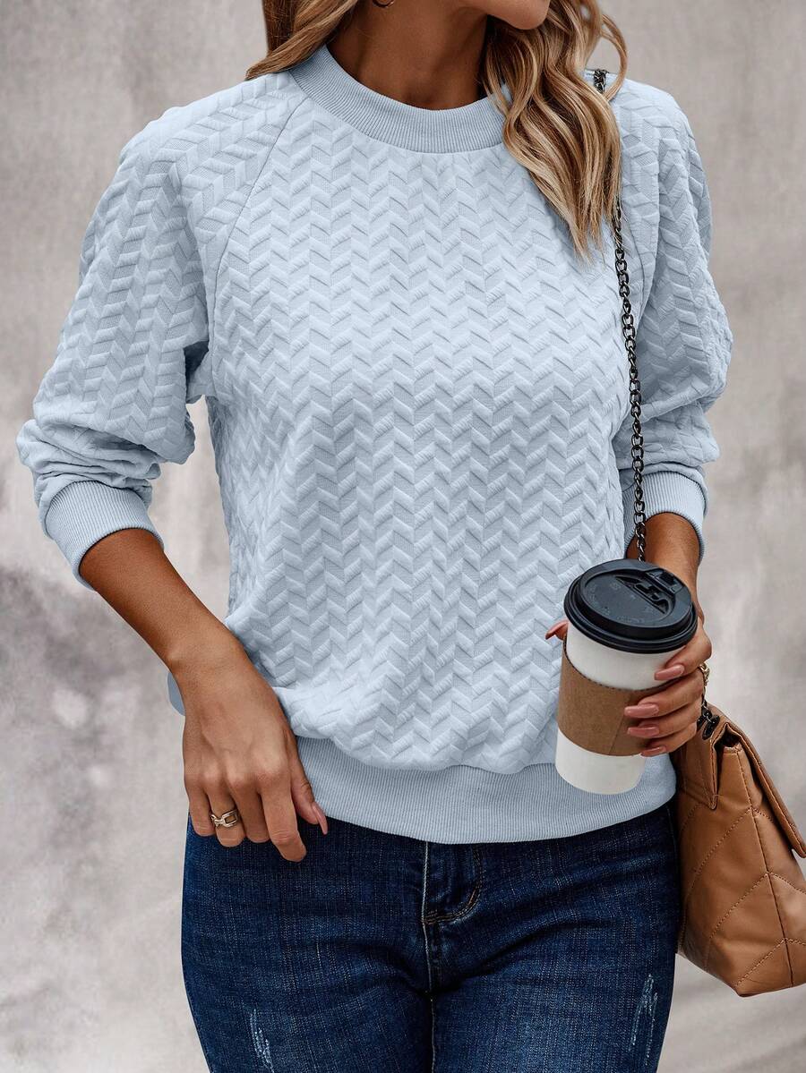 SHEIN LUNE Áo nỉ tay raglan màu trơn thường ngày, mùa thu - Màu xanh nhạt - Xem 1