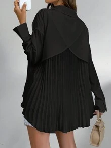SHEIN PETITE Women's Solid Color Pleated Back Detail Casual Shirt - Black - View 5