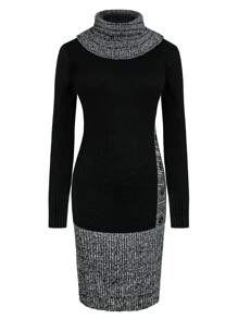 SHEIN LUNE 大码拼色拼接高领长袖针织毛衣连衣裙，秋冬季休闲装