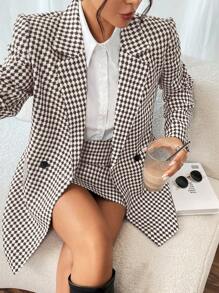 Chiquease 2pcs/Set Casual All-Over Print Long Sleeve Jacket And Mini Skirt - Coffee Brown - View 6
