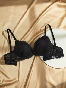 Charlaine Floral Lace Underwire Bra Lingerie - Black - View 8