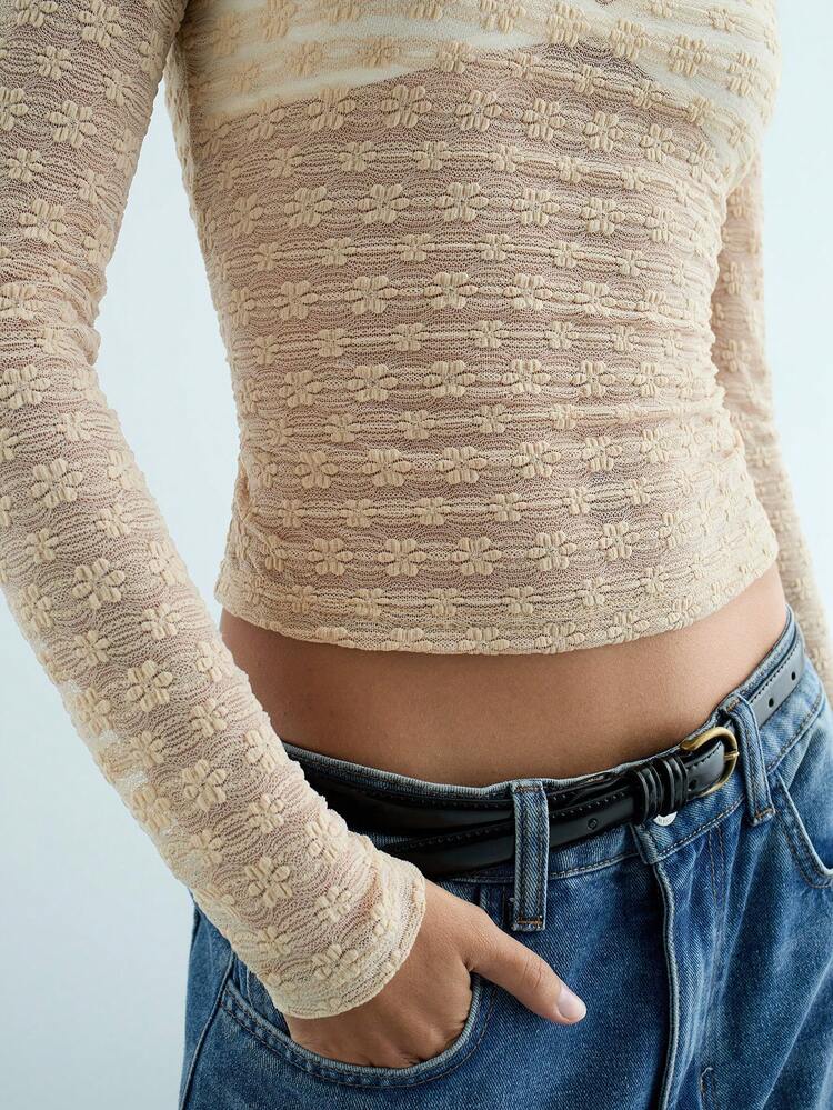 SHEIN Maija New Autumn/Winter Back To School & Party Occasion Urban Chic Women Casual Textured Khaki Knit Top