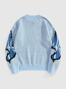 ROMWE MEN Street Life Jersey de cuello redondo casual de hombre con estampado de huesos