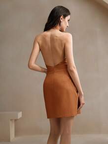 Anewsta 挂脖式露背优雅都市女式连衣裙