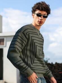 Claim Dot Geometric Print Stand Collar Casual Pullover Sweater For Men - Grey - View 4