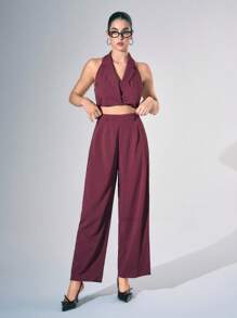 Zolique Women's Notched Collar Sleeveless Striped Minimalist Top And Long Pants Suit Set,Business Casual Women,Office Wear Women ,Old Money Style,Office Wear Women