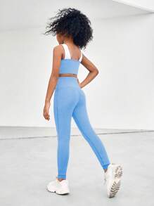 SHEIN Tween Girls Sports Black & White Yoga Legging Set, Stretchy Comfortable Free Stylish Active Outfit - Multicolor - View 2