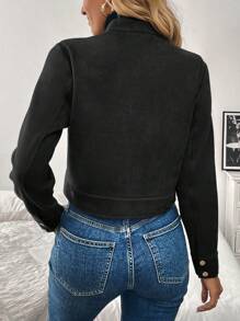 Louniche Women's Autumn/Winter Warm Green Military Jacket With Large Pockets & Metal Buttons, Short Style Fall Cloth For Women