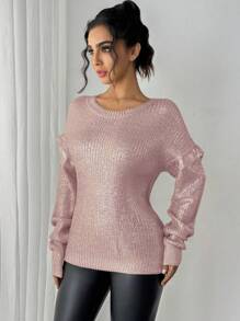 Calvaya Nuevo suéter versátil con estilo europeo y americano, de poliéster grueso con estampado dorado, diseño de cuello redondo adecuado para asistir a fiestas y ir de compras, otoño/invierno