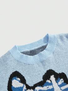 ROMWE MEN Street Life Jersey de cuello redondo casual de hombre con estampado de huesos