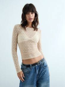 Maija New Autumn/Winter Back To School & Party Occasion Urban Chic Women Casual Textured Khaki Knit Top