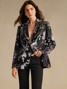 Anewsta Oversized Printed Blazer Jacket In Purple & Black, High-End Urban Style For Autumn/Winter For Holiday Party Clothes - Black - View 2