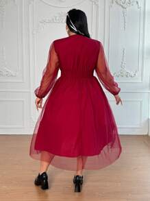 Celure Vestido romântico de tule transparente de cintura marcada, cor sólida, elegante e vintage, em Plus Size