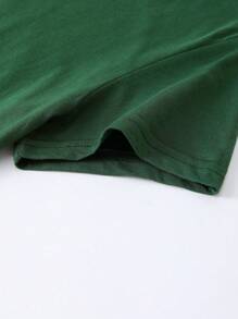 INAWLY Casual Minimalist Letter Print Round Neck Short Sleeve T-Shirt Graphic Tees Women Tops - Dark Green - View 4