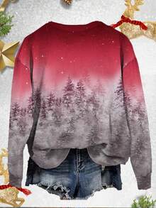 SHEIN LUNE 休闲简约圣诞老人与鹿动物印花图案圆领长袖宽松女式运动衫，适合夏季 - 彩色 - 查看 2