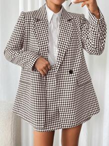 Chiquease 2pcs/Set Casual All-Over Print Long Sleeve Jacket And Mini Skirt - Coffee Brown - View 5