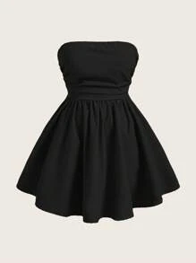 Sweetra Robe sexy sans manches, sans bretelles et sans dos, de couleur unie, grande taille