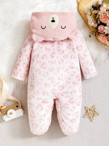SHEIN Bộ đồ liền thân bằng vải lông cừu hình bông tuyết cho trẻ sơ sinh, bộ đồ liền thân dày ấm áp cho bé trai bé gái vào mùa đông, dành cho Giáng sinh - Nhiều màu - Xem 2