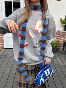 Jouncy 圆领长袖苹果印花简约卫衣，休闲装