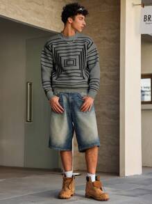 Claim Dot Geometric Print Stand Collar Casual Pullover Sweater For Men - Grey - View 3