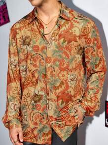 Manfinity BRENVOR 男士时尚休闲宽松长袖梭织衬衫，送给男友的秋季礼物 - 彩色 - 查看 1