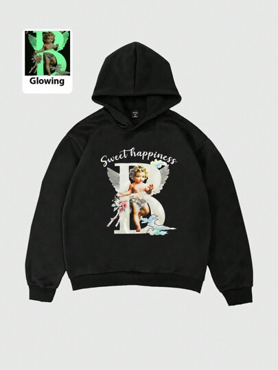 Street Life Sudaderas casuales con capucha para hombres con estampado de letra de ángel para otoño/invierno